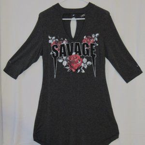 Sweet Daisy T-shirt Mini Dress Size XL Long Sleeve Savage Fangs Roses Keyhole